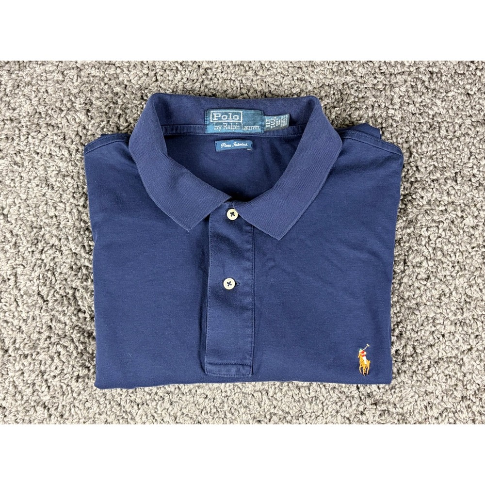 Polo Ralph Lauren Mens XLT Tall Navy Blue Pima Interlock Polo Shirt Pony Logo